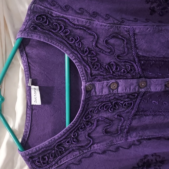Bohemian Rope Embroidered Indigo Purple Button-up Front and Tie Back Size XL - Picture 2 of 8